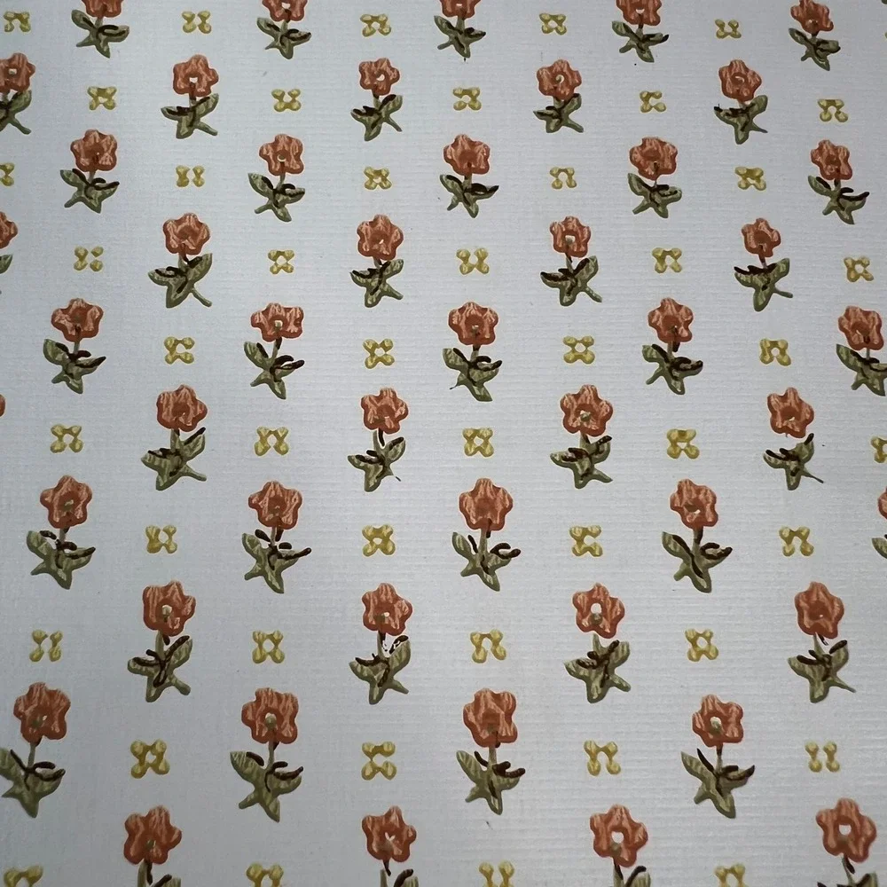 Vintage Lennon Wallpaper Co Floral Pre-Pasted Roll Orange Ditsy Flower 20.5 Inch